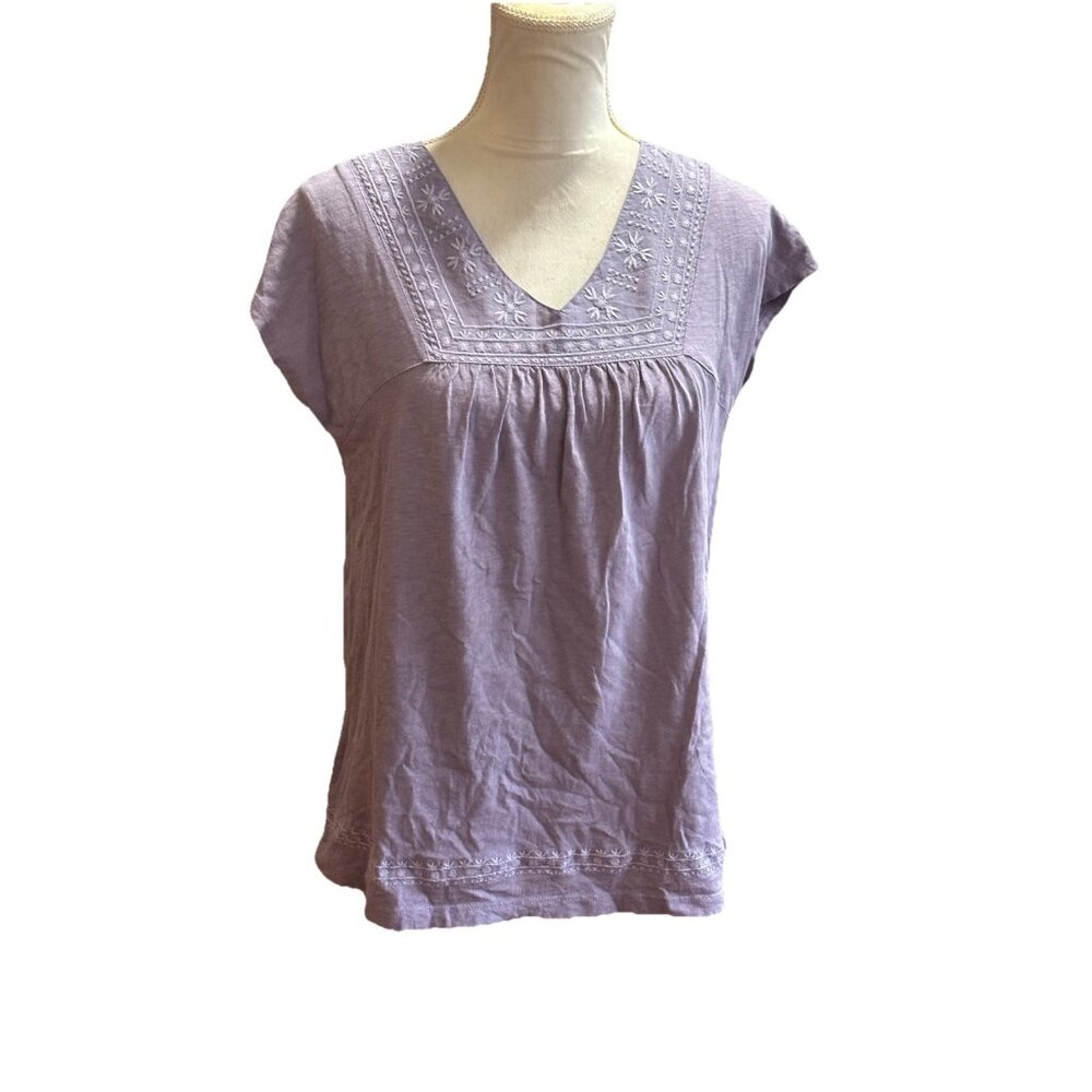 Natural Reflections  Peasant Top Floral Embroidery  100% Cotton Purple Sz S